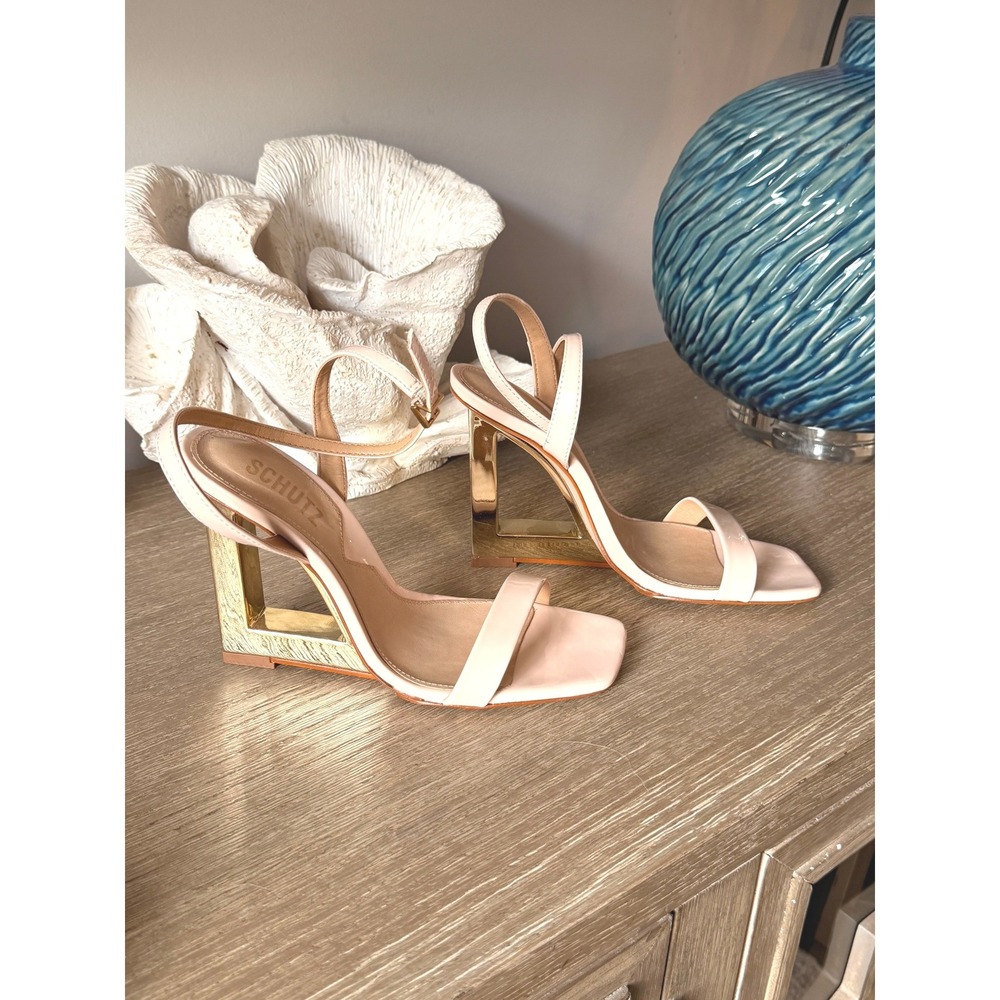 Schutz Filipa Architectural Wedge Sandals Womens Rose Nude 7.5B